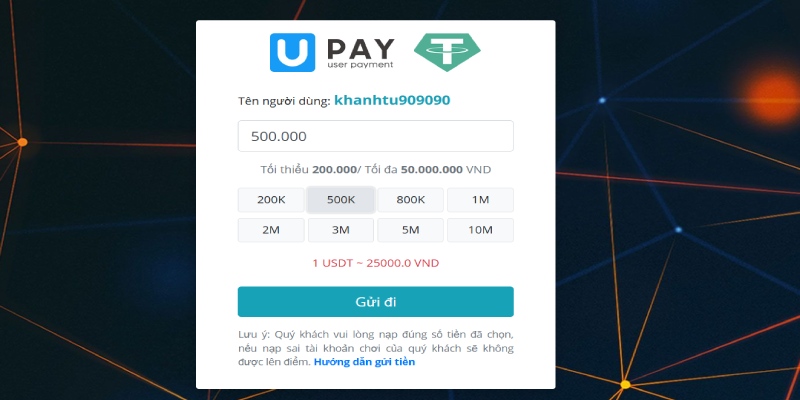 Nạp tiền Loto188 thông qua kênh thanh toán USDT